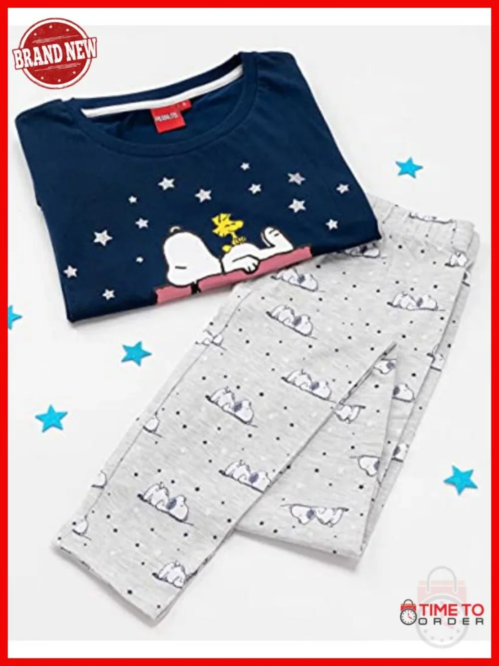 100% Cotton Snoopy Pajama Set Short Sleeve Pjs for Women